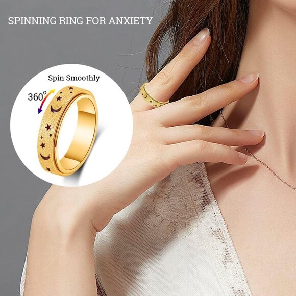 Anxiety Ring for Women Spinner Rings:Rotating Rings Stainless Steel 6mm Moon Sta - Picture 3 of 5